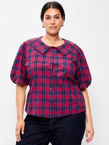 Old Navy Lapel Collar Short-Sleeve Button-Front Top - Red Plaid in Saudi Arabia