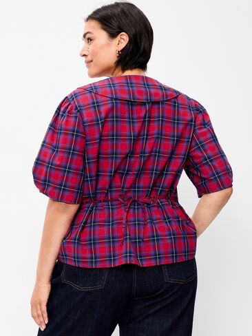 Old Navy Lapel Collar Short-Sleeve Button-Front Top - Red Plaid in Saudi Arabia