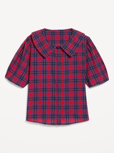 Old Navy Lapel Collar Short-Sleeve Button-Front Top - Red Plaid in Saudi Arabia