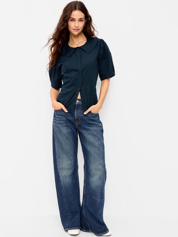 Old Navy Lapel Collar Short-Sleeve Button-Front Top - In the Navy in Saudi Arabia