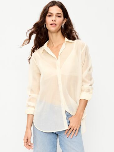 Old Navy Organza Button-Down Shirt - Creme De La Creme in Saudi Arabia