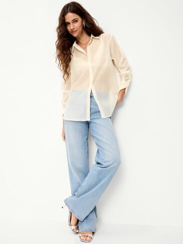 Old Navy Organza Button-Down Shirt - Creme De La Creme in Saudi Arabia