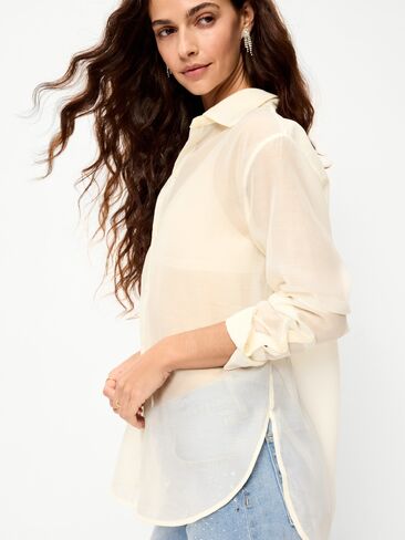 Old Navy Organza Button-Down Shirt - Creme De La Creme in Saudi Arabia
