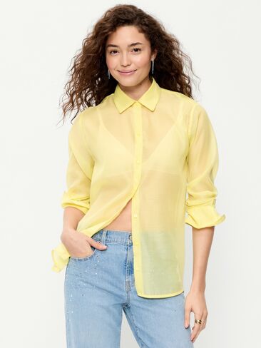Old Navy Organza Button-Down Shirt - LIMONCELLO in Saudi Arabia
