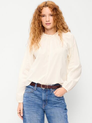 Old Navy Long-Sleeve Ruffle-Neck A-Line Top - Sea Salt in Saudi Arabia