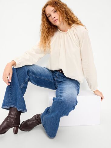 Old Navy Long-Sleeve Ruffle-Neck A-Line Top - Sea Salt in Saudi Arabia