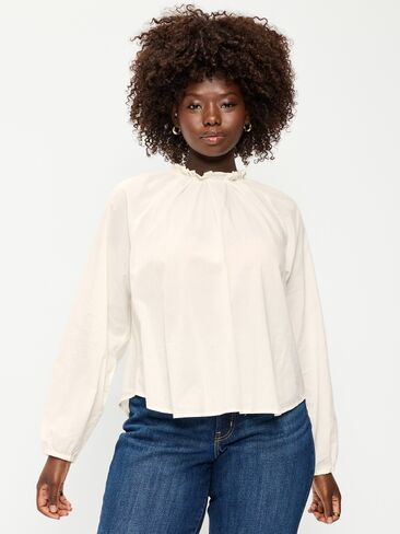 Old Navy Long-Sleeve Ruffle-Neck A-Line Top - Sea Salt in Saudi Arabia