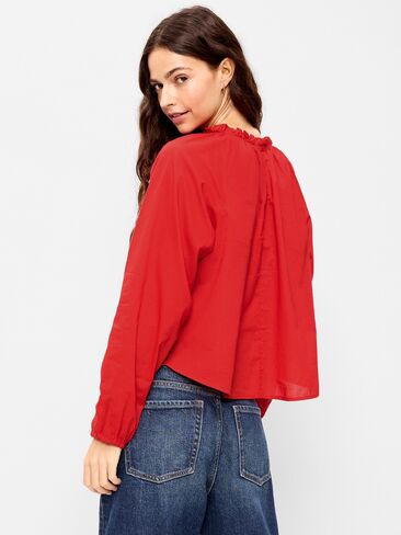 Old Navy Long-Sleeve Ruffle-Neck A-Line Top - LS RUFFLE NECK ALINE TOP:SCOTTY RED in Saudi Arabia