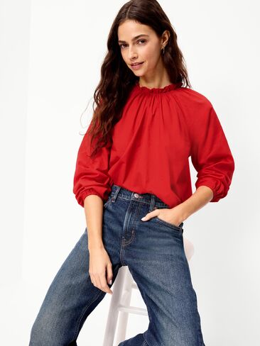 Old Navy Long-Sleeve Ruffle-Neck A-Line Top - LS RUFFLE NECK ALINE TOP:SCOTTY RED in Saudi Arabia