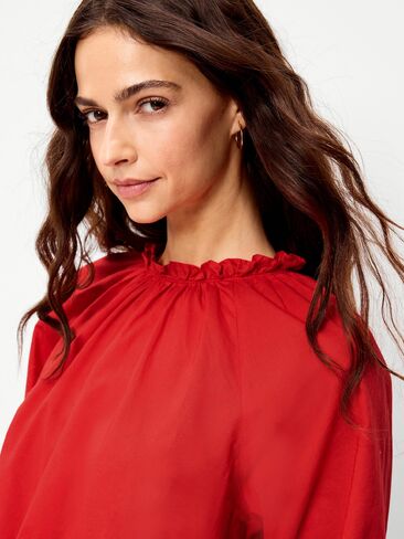 Old Navy Long-Sleeve Ruffle-Neck A-Line Top - LS RUFFLE NECK ALINE TOP:SCOTTY RED in Saudi Arabia