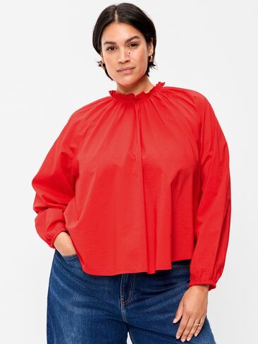 Old Navy Long-Sleeve Ruffle-Neck A-Line Top - LS RUFFLE NECK ALINE TOP:SCOTTY RED in Saudi Arabia
