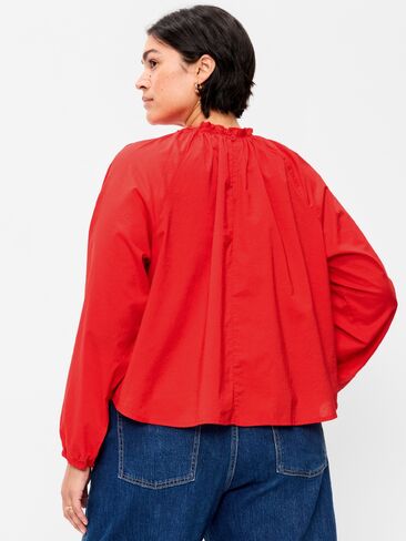 Old Navy Long-Sleeve Ruffle-Neck A-Line Top - LS RUFFLE NECK ALINE TOP:SCOTTY RED in Saudi Arabia