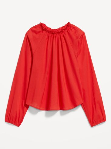 Old Navy Long-Sleeve Ruffle-Neck A-Line Top - LS RUFFLE NECK ALINE TOP:SCOTTY RED in Saudi Arabia