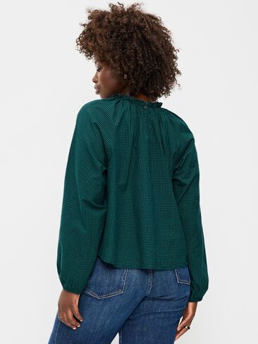 Old Navy Long-Sleeve Ruffle-Neck A-Line Top - Small Green Plaid in Saudi Arabia