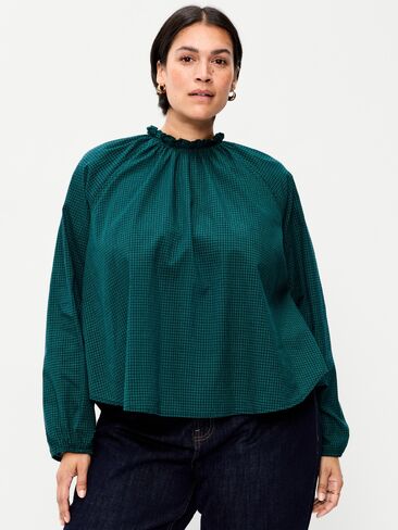 Old Navy Long-Sleeve Ruffle-Neck A-Line Top - Small Green Plaid in Saudi Arabia