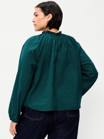 Old Navy Long-Sleeve Ruffle-Neck A-Line Top - Small Green Plaid in Saudi Arabia