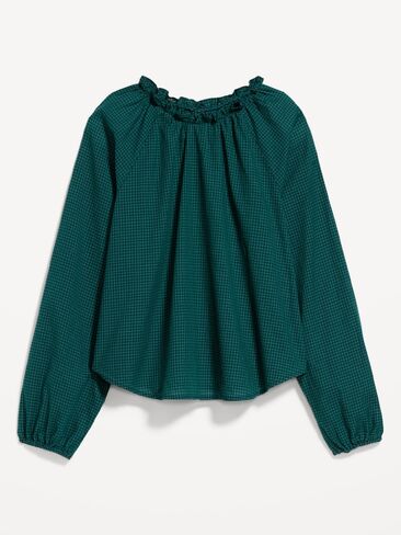 Old Navy Long-Sleeve Ruffle-Neck A-Line Top - Small Green Plaid in Saudi Arabia