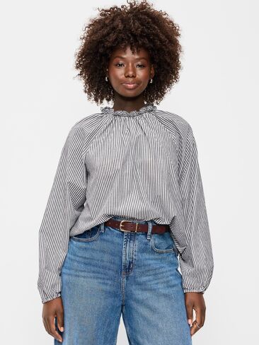 Old Navy Long-Sleeve Ruffle-Neck A-Line Top - LS RUFFLE NECK ALINE TOP - PRINT:NAVY STRIPE in Saudi Arabia