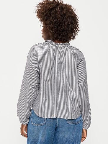 Old Navy Long-Sleeve Ruffle-Neck A-Line Top - LS RUFFLE NECK ALINE TOP - PRINT:NAVY STRIPE in Saudi Arabia