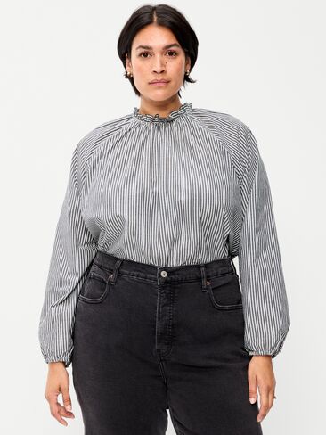 Old Navy Long-Sleeve Ruffle-Neck A-Line Top - LS RUFFLE NECK ALINE TOP - PRINT:NAVY STRIPE in Saudi Arabia