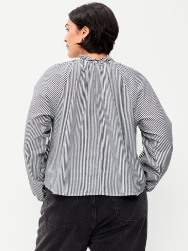 Old Navy Long-Sleeve Ruffle-Neck A-Line Top - LS RUFFLE NECK ALINE TOP - PRINT:NAVY STRIPE in Saudi Arabia