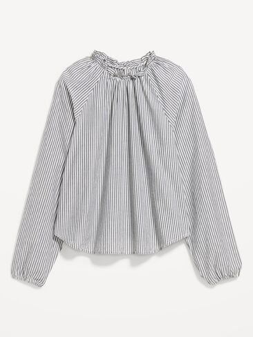 Old Navy Long-Sleeve Ruffle-Neck A-Line Top - LS RUFFLE NECK ALINE TOP - PRINT:NAVY STRIPE in Saudi Arabia