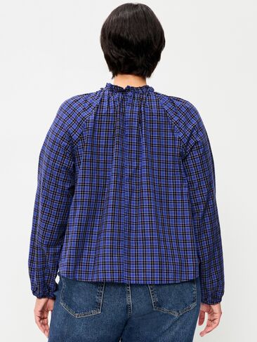Old Navy Long-Sleeve Ruffle-Neck A-Line Top - Bold Blue Plaid in Saudi Arabia