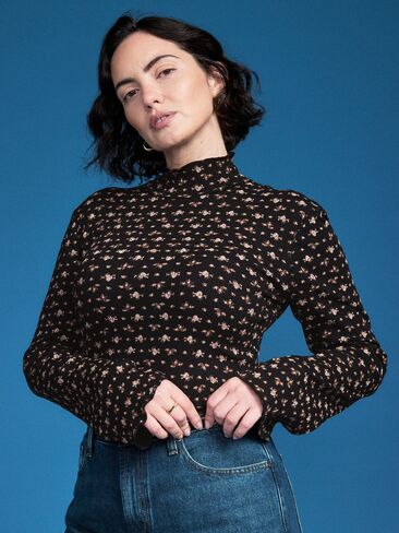 Old Navy Old Navy x Altuzarra Long-Sleeve Ribbed Fitted Top - Black Floral in Saudi Arabia