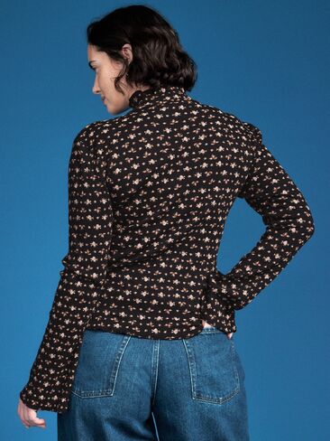 Old Navy Old Navy x Altuzarra Long-Sleeve Ribbed Fitted Top - Black Floral in Saudi Arabia