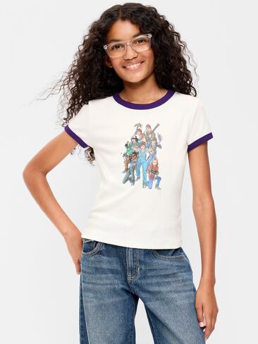 Old Navy Old Navy x Netflix Stranger Things: Tales From '85 Fitted Ringer T-Shirt for Girls - Sea Salt in Kuwait