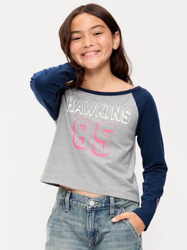 Old Navy Old Navy x Netflix Stranger Things: Tales From '85 Long-Sleeve T-Shirt for Girls - Heather Gray in Kuwait