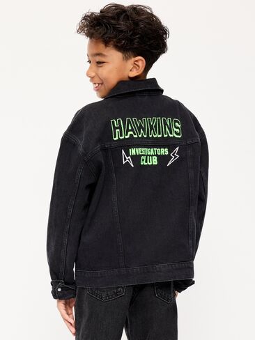 Old Navy Old Navy x Netflix Stranger Things: Tales From '85 Denim Trucker Jacket for Kids - Washed Black in Kuwait