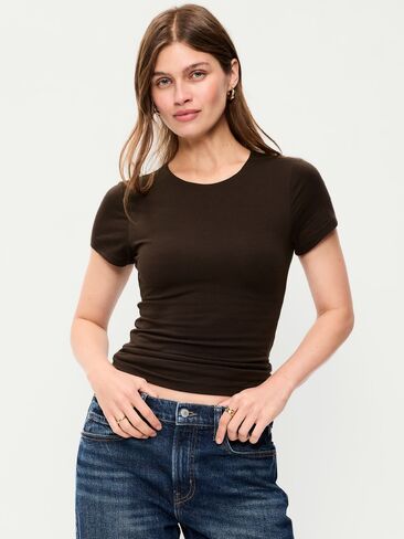 Old Navy Hug Double-Layer Short-Sleeve Top - Black Coffee in Saudi Arabia