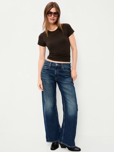 Old Navy Hug Double-Layer Short-Sleeve Top - Black Coffee in Saudi Arabia