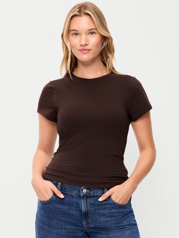 Old Navy Hug Double-Layer Short-Sleeve Top - Black Coffee in Saudi Arabia