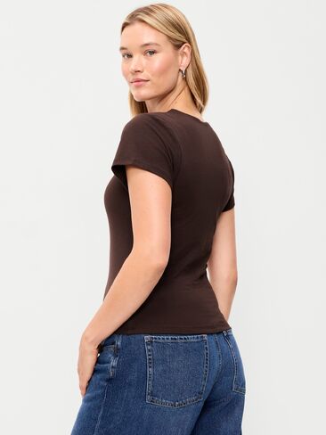 Old Navy Hug Double-Layer Short-Sleeve Top - Black Coffee in Saudi Arabia