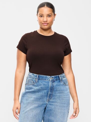 Old Navy Hug Double-Layer Short-Sleeve Top - Black Coffee in Saudi Arabia