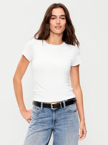 Old Navy Hug Double-Layer Short-Sleeve Top - White Lilies in Kuwait