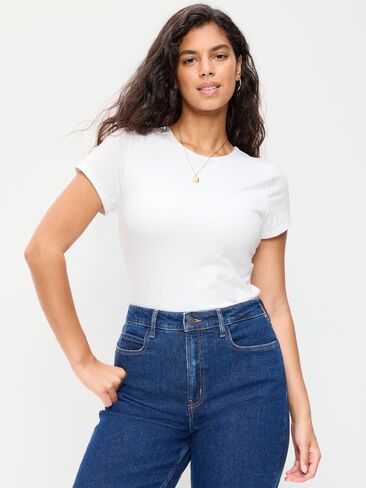 Old Navy Hug Double-Layer Short-Sleeve Top - White Lilies in Kuwait
