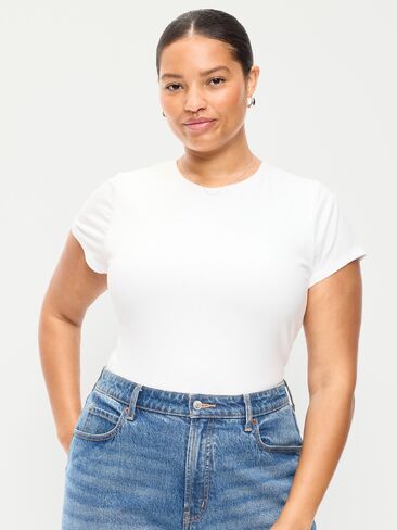 Old Navy Hug Double-Layer Short-Sleeve Top - White Lilies in Kuwait