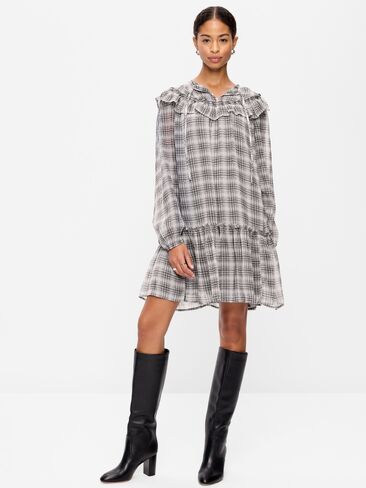 Old Navy Chiffon Ruffle Swing Mini Dress - Gray Plaid in Saudi Arabia