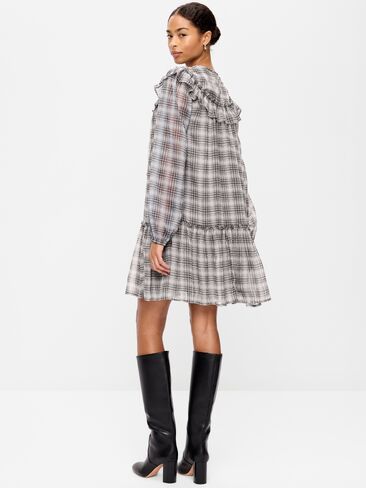 Old Navy Chiffon Ruffle Swing Mini Dress - Gray Plaid in Saudi Arabia