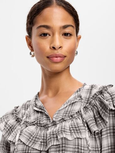 Old Navy Chiffon Ruffle Swing Mini Dress - Gray Plaid in Saudi Arabia