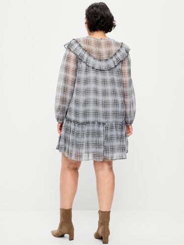 Old Navy Chiffon Ruffle Swing Mini Dress - Gray Plaid in Saudi Arabia