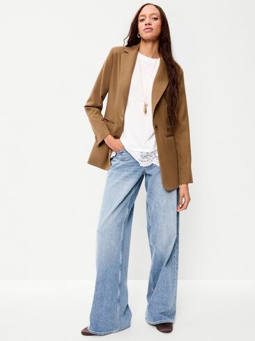 Old Navy Longline Twill Double-Breasted Blazer - BROWN TRUFFLE in Kuwait