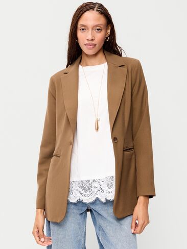 Old Navy Longline Twill Double-Breasted Blazer - BROWN TRUFFLE in Kuwait