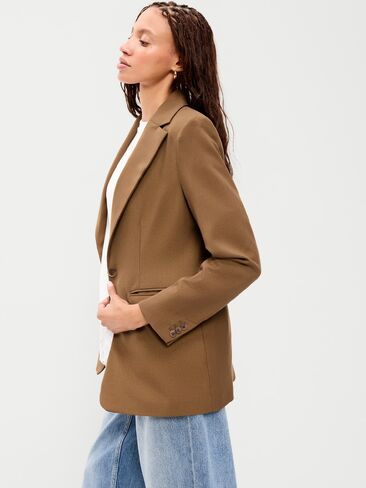 Old Navy Longline Twill Double-Breasted Blazer - BROWN TRUFFLE in Kuwait