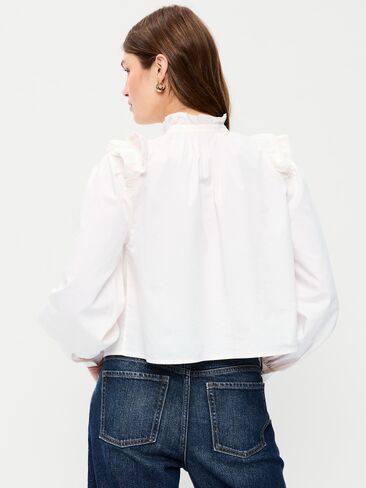 Old Navy Long-Sleeve Embroidered Ruffle-Trim Button-Front Top - Sea Salt in Saudi Arabia