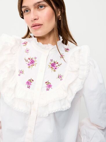 Old Navy Long-Sleeve Embroidered Ruffle-Trim Button-Front Top - Sea Salt in Saudi Arabia