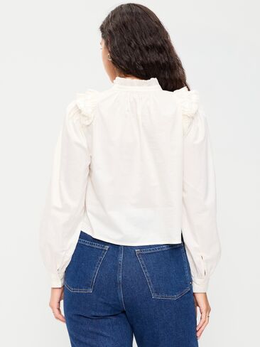 Old Navy Long-Sleeve Embroidered Ruffle-Trim Button-Front Top - Sea Salt in Saudi Arabia